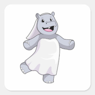 Hippo as Bride with Veil Square Sticker