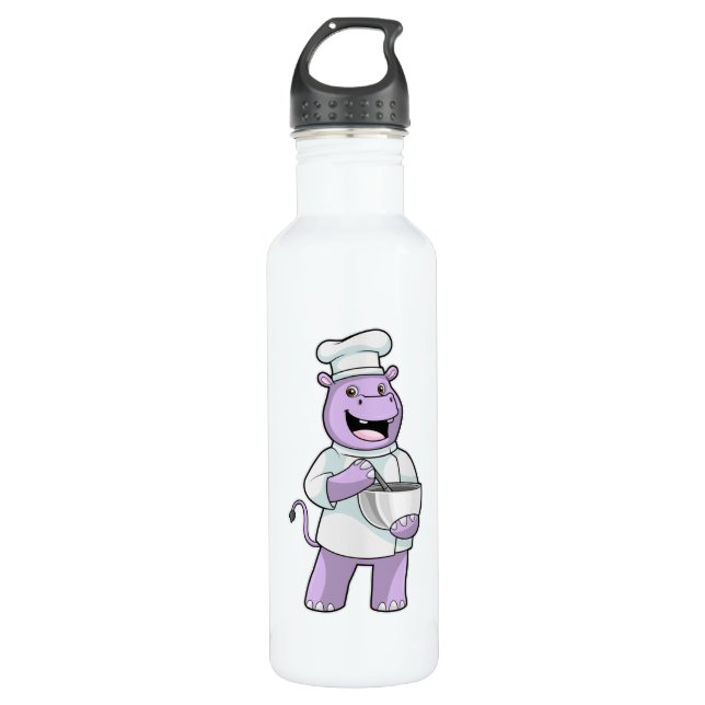 Hippo as Chef with Bowl 710 Ml Water Bottle (Front)