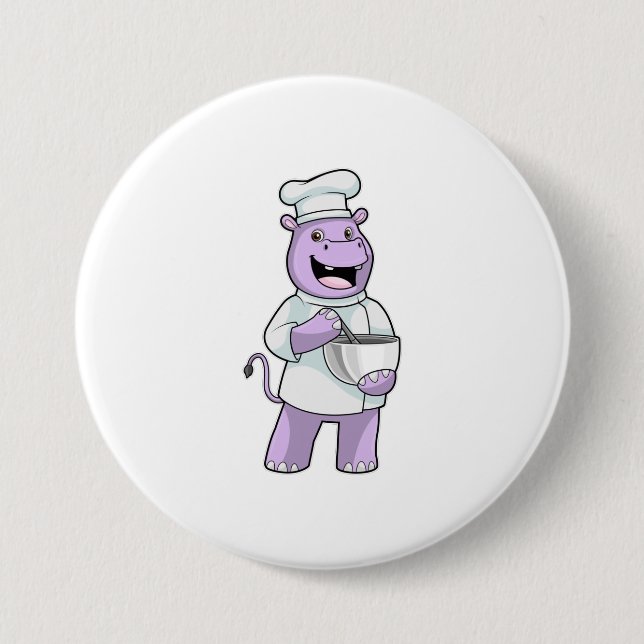 Hippo as Chef with Bowl 7.5 Cm Round Badge (Front)