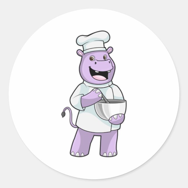 Hippo as Chef with Bowl Classic Round Sticker (Front)