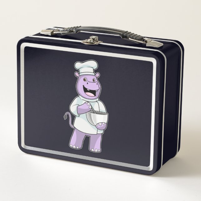 Hippo as Chef with Bowl Metal Lunch Box (Front)