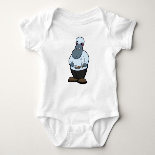 Hippo as Cook with Pan Baby Bodysuit (Front)