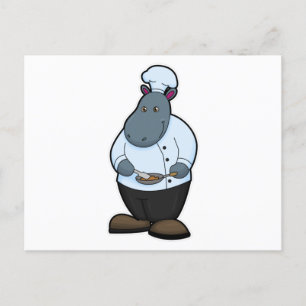 Hippo as Cook with Pan Postcard