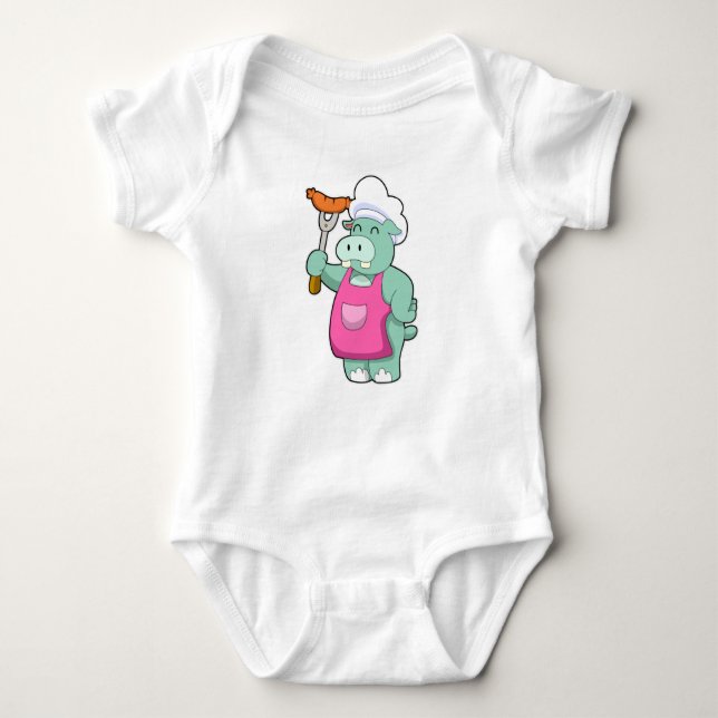 Hippo as Cook with Sausage Baby Bodysuit (Front)