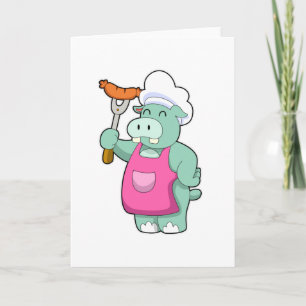 Hippo as Cook with Sausage Card