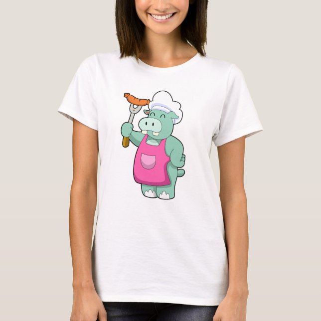 Hippo as Cook with Sausage T-Shirt (Front)