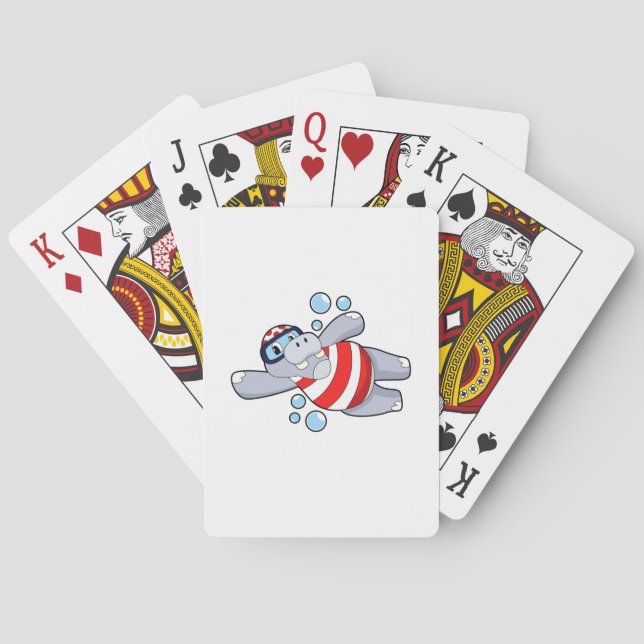 Hippo as Diver with Swimming goggles Playing Cards (Back)