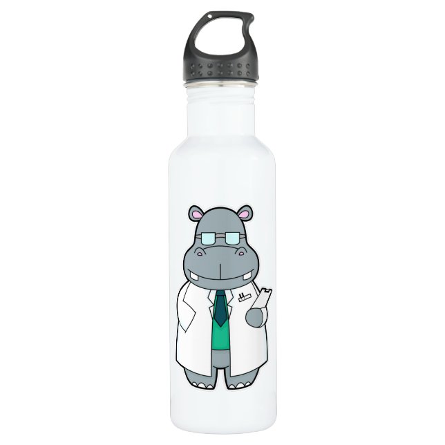 Hippo as Doctor with Smock 710 Ml Water Bottle (Front)