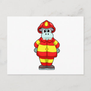Hippo as Firefighter at Fire department with Hat Postcard
