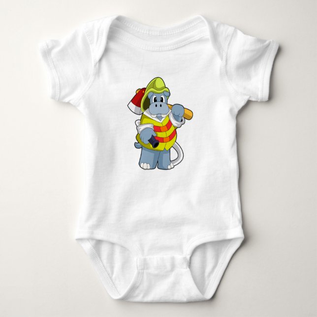 Hippo as Firefighter with Axe Baby Bodysuit (Front)