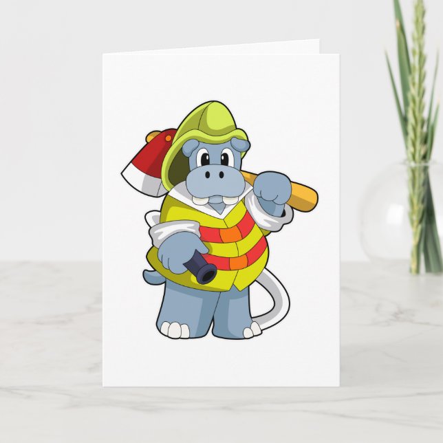 Hippo as Firefighter with Axe Card (Front)