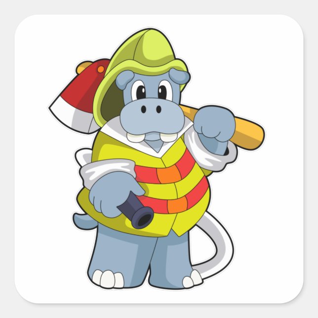Hippo as Firefighter with Axe Square Sticker (Front)
