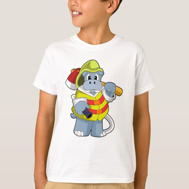 Hippo as Firefighter with Axe T-Shirt (Front)