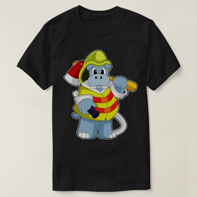 Hippo as Firefighter with Axe T-Shirt (Design Front)