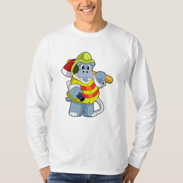Hippo as Firefighter with Axe T-Shirt (Front)