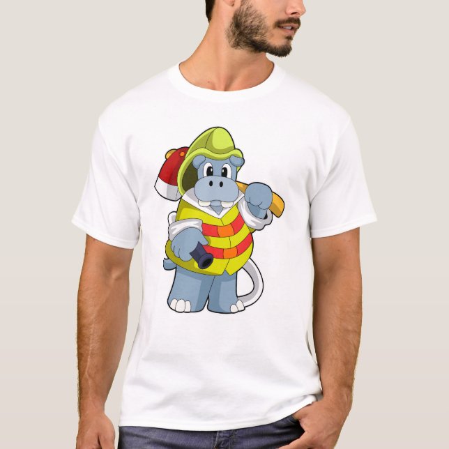 Hippo as Firefighter with Axe T-Shirt (Front)