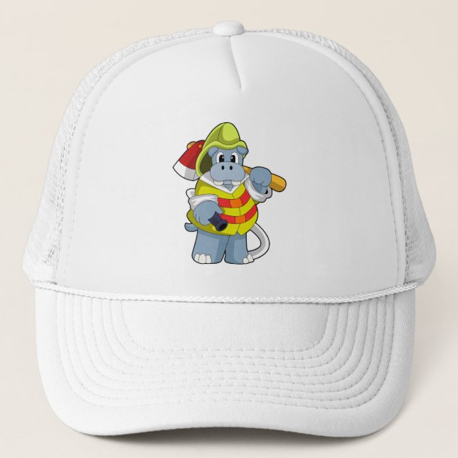 Hippo as Firefighter with Axe Trucker Hat (Front)