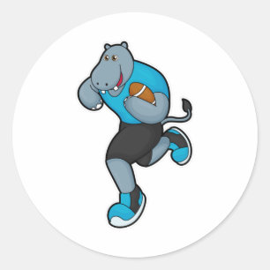 Hippo as Football player with Football Classic Round Sticker