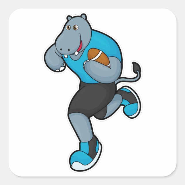 Hippo as Football player with Football Square Sticker (Front)