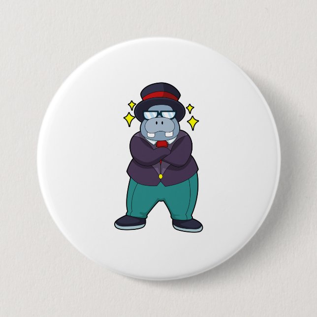 Hippo as Groom with Suit.PNG 7.5 Cm Round Badge (Front)