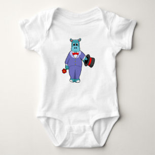 Hippo as Groom with Suit & Rose Baby Bodysuit