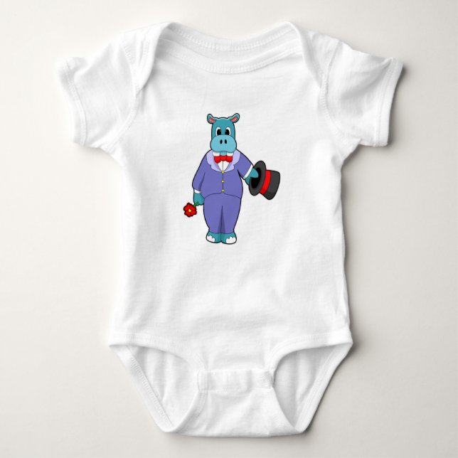 Hippo as Groom with Suit & Rose Baby Bodysuit (Front)