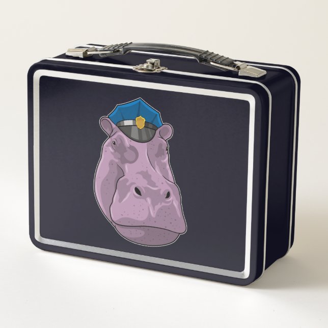 Hippo as Police officer Police Metal Lunch Box (Front)