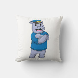 Hippo as Police officer with Police hat Cushion