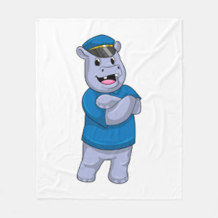 Hippo as Police officer with Police hat Fleece Blanket