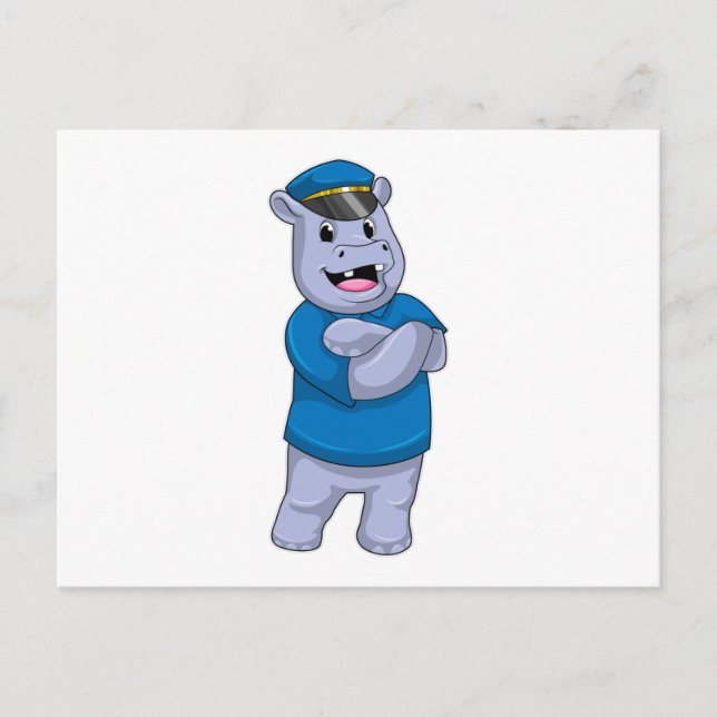Hippo as Police officer with Police hat Postcard (Front)