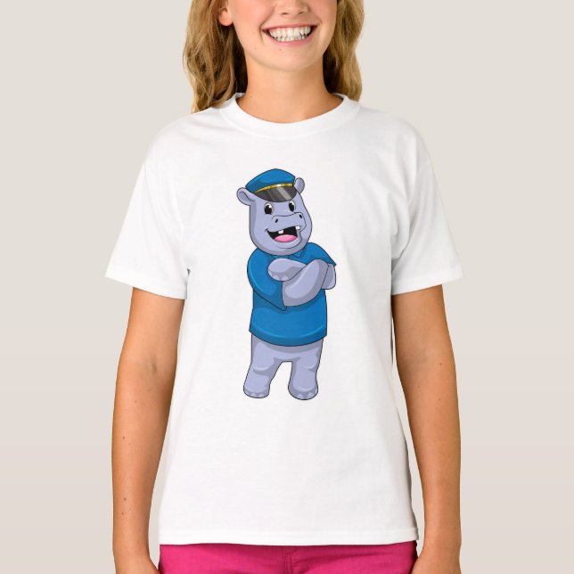 Hippo as Police officer with Police hat T-Shirt (Front)