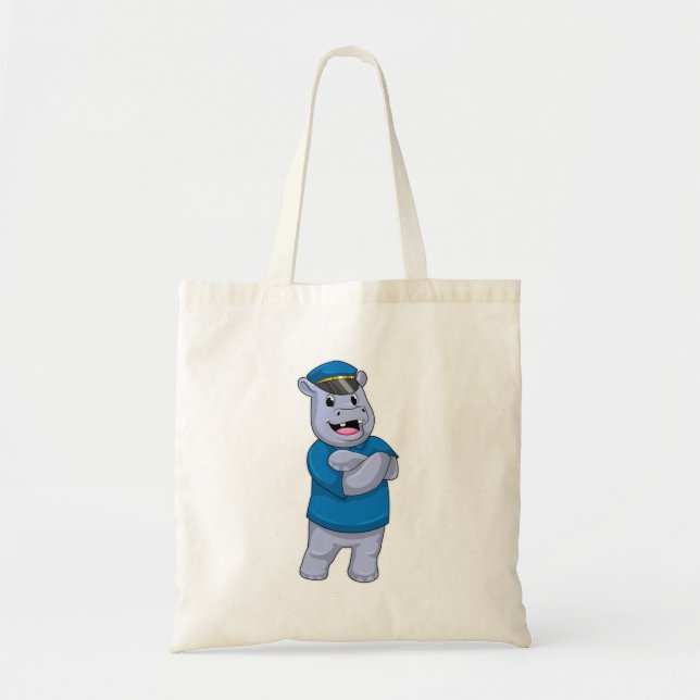 Hippo as Police officer with Police hat Tote Bag (Front)