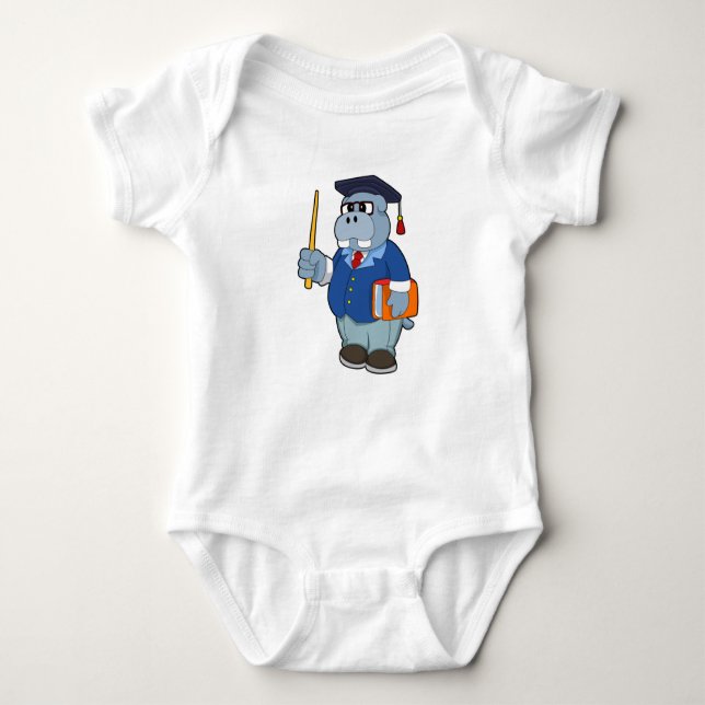 Hippo as Professor with Book Baby Bodysuit (Front)