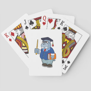 Hippo as Professor with Book Playing Cards