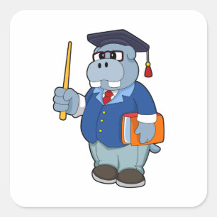 Hippo as Professor with Book Square Sticker