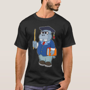 Hippo as Professor with Book T-Shirt