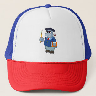 Hippo as Professor with Book Trucker Hat