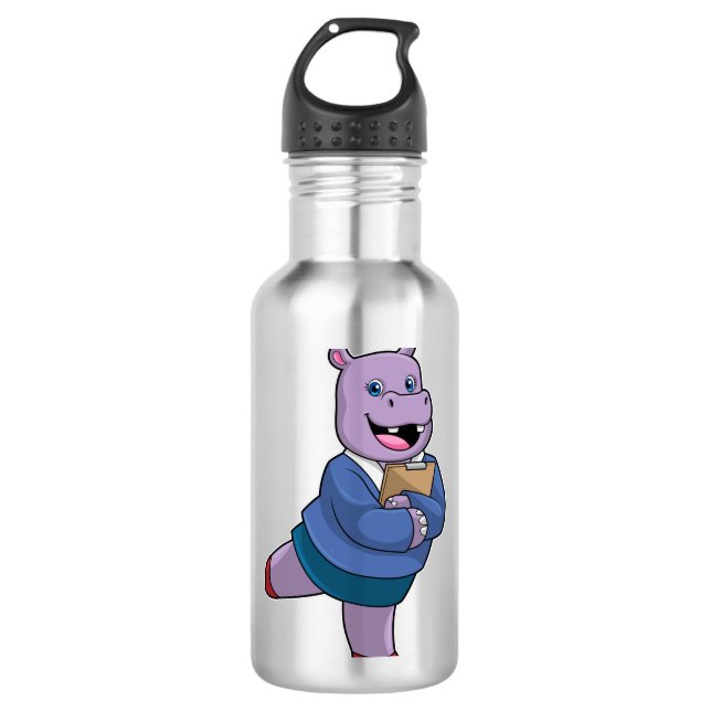 Hippo as Secretary with Notepad 710 Ml Water Bottle (Front)