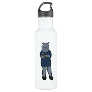 Hippo as Secretary with Notepad & Pen 710 Ml Water Bottle