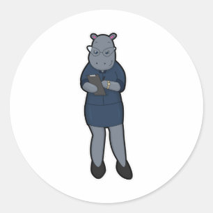 Hippo as Secretary with Notepad & Pen Classic Round Sticker
