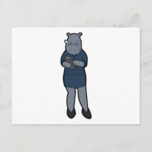 Hippo as Secretary with Notepad & Pen Postcard