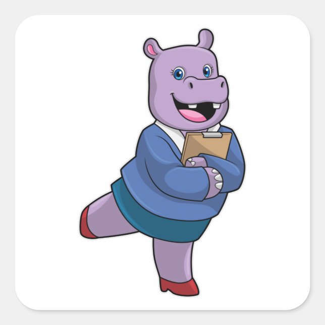 Hippo as Secretary with Notepad Square Sticker (Front)