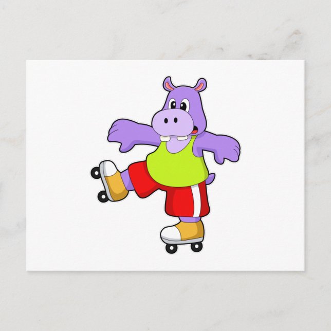 Hippo as Skater with Inline skates Postcard (Front)