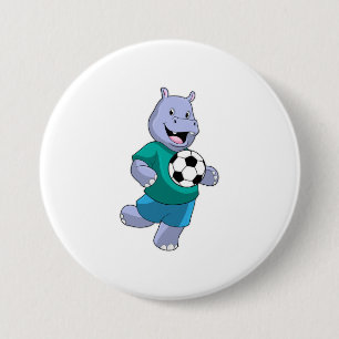 Hippo as Soccer player with Soccer 7.5 Cm Round Badge