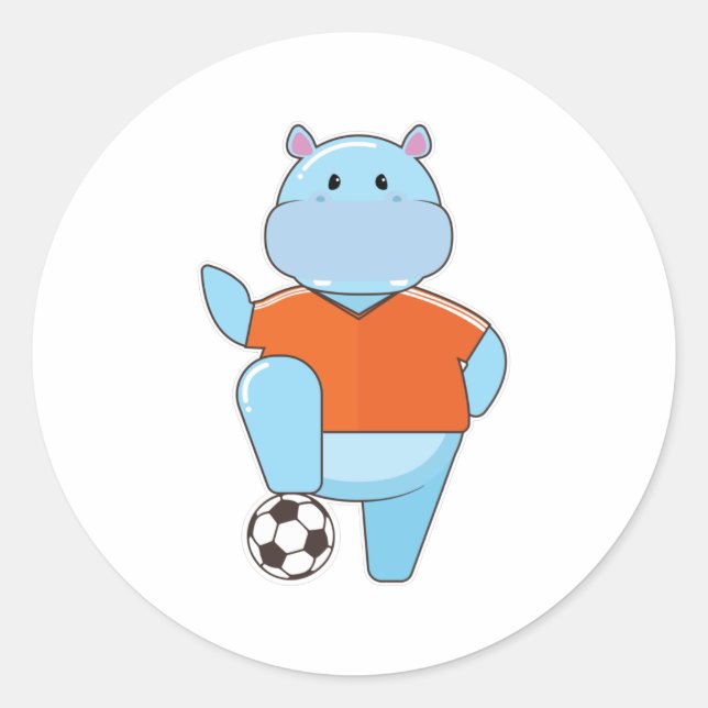 Hippo as Soccer player with Soccer ball Classic Round Sticker (Front)