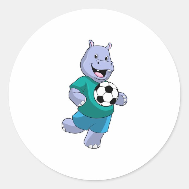 Hippo as Soccer player with Soccer Classic Round Sticker (Front)