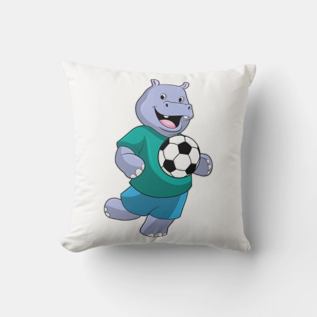 Hippo as Soccer player with Soccer Cushion (Front)