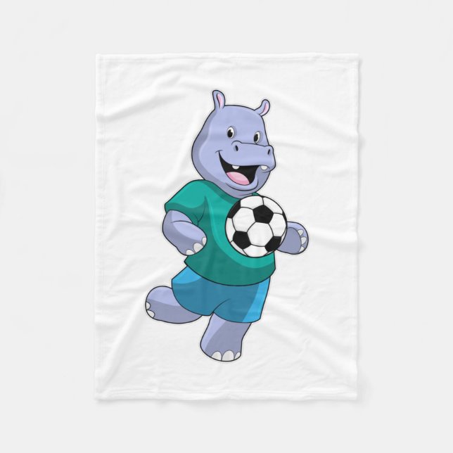 Hippo as Soccer player with Soccer Fleece Blanket (Front)