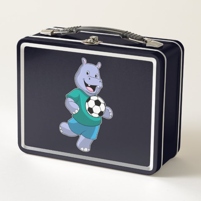 Hippo as Soccer player with Soccer Metal Lunch Box (Front)