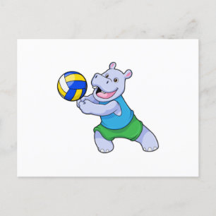 Hippo as Volleyball player with Volleyball Postcard